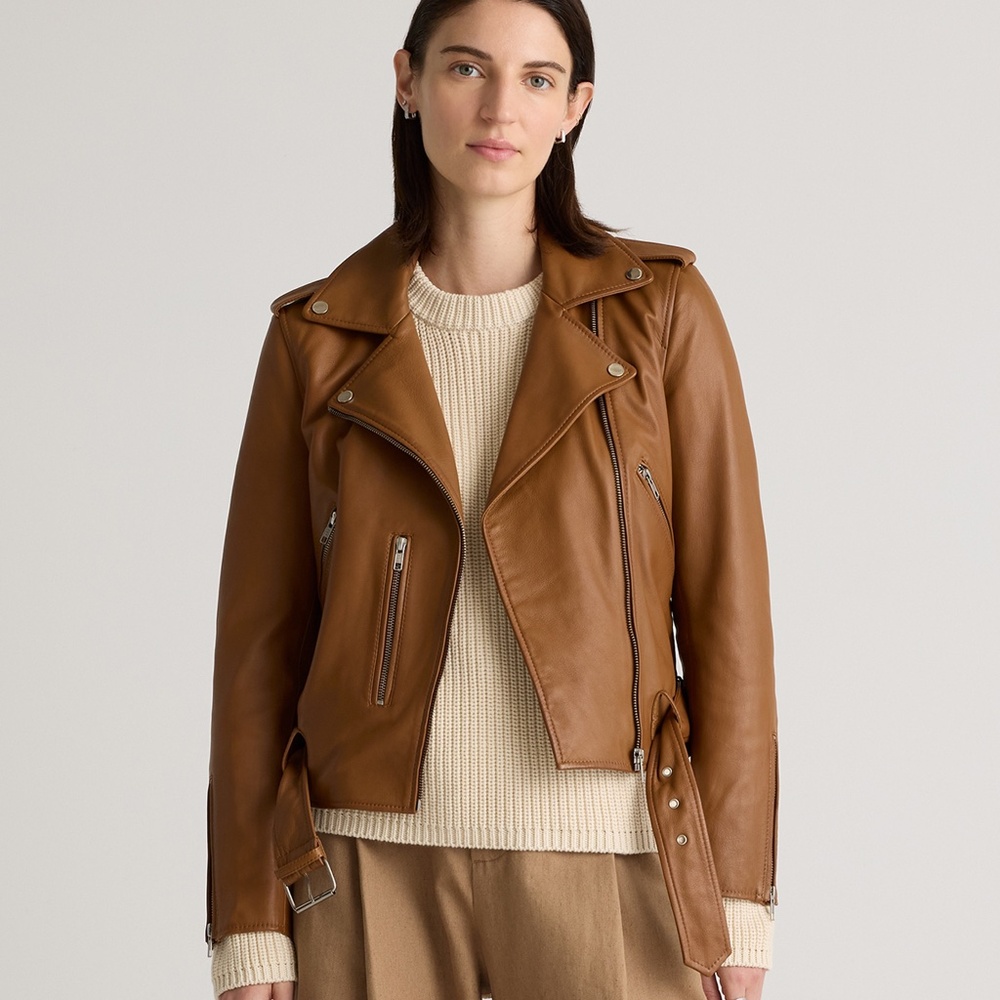 Quince NWT 100% Leather Motorcycle Jacket - Cognac